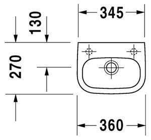 Duravit D-Code - Umývadielko, 1 otvor pre armatúru prepichnutý vľavo, 36 x 27 cm, biele 07053600092