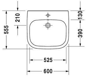 Duravit D-Code - Umývadlo, 1 otvor pre armatúru prepichnutý, 600 x 550 mm, 2312600002