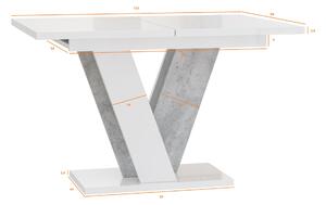 Rozkladací jedálenský stôl ANDREJ - biely lesk / betón