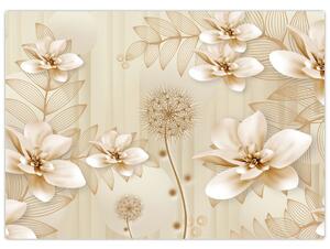 Sklenený obraz - Kompozícia zlatých kvetov (70x50 cm)
