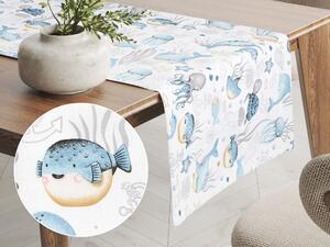 Biante Detský bavlnený behúň na stôl Sandra SA-442 Morský svet modrý na bielom 35x180 cm