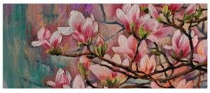 Obraz - Olejomaľba, Rozkvitnutá sakura (120x50 cm)