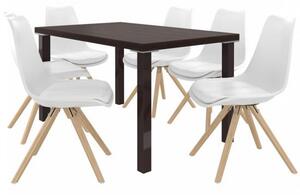 Kvalitný set AMARETO stôl a stoličky Gaštan/Biela (1stôl, 6 stoličiek)