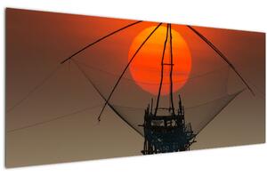 Obraz - Východ slnka, jazero Pakpra (120x50 cm)