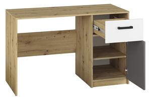 Písací stôl KARIS - biely / antracit / dub artisan