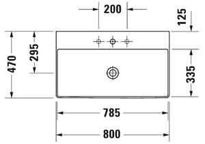 Duravit DuraSquare - Umývadlo do nábytku 800x470 mm, bez prepadu, biela 2353800041