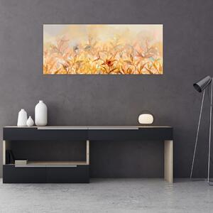 Obraz - Listy vo farbách jesene, olejomaľba (120x50 cm)