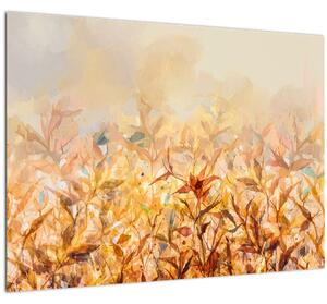 Sklenený obraz - Listy vo farbách jesene, olejomaľba (70x50 cm)