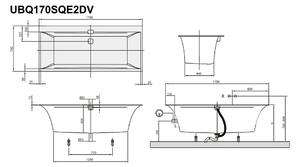 Villeroy & Boch SQUARO EDGE 12 Duo - Vaňa 1700x750mm Quaryl® vrátane nôh(samolepiace), odpadu a prepadu, biela Alpin UBQ170SQE2DV-01