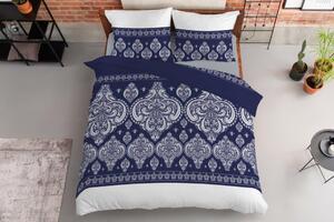 Dokonalé postelné bavlnené obliečky v modrej farbe s krásnym bielym vzorom Modrá