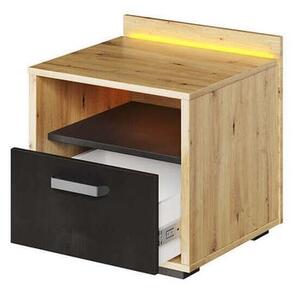 Nočný stolík s LED osvetlením QUYEN - dub artisan / raw steel