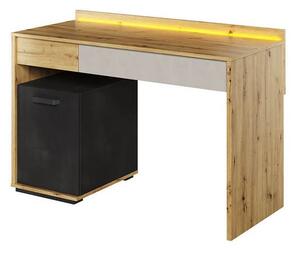 Písací stôl s LED osvetlením QUYEN - dub artisan / silk / raw steel