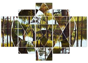 Obraz - Geometrická koláž na pozadí severských lesov (150x105 cm)