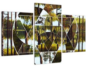 Obraz - Geometrická koláž na pozadí severských lesov (90x60 cm)