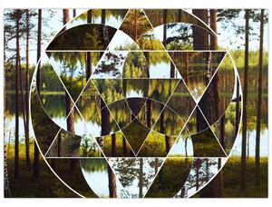 Obraz - Geometrická koláž na pozadí severských lesov (70x50 cm)