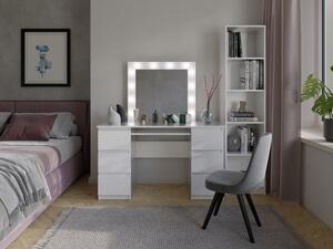 Toaletný stolík HOLLOW - biely + zrkadlo a LED osvetlenie ZDARMA