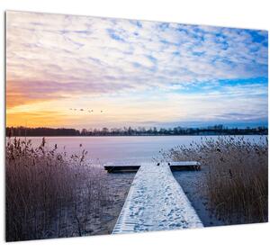 Obraz - Zamrznuté jazero, Ełk, Mazury, Poľsko (70x50 cm)