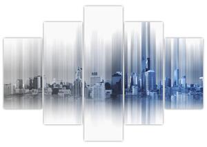 Obraz - Panoráma mesta, modro-šedé (150x105 cm)