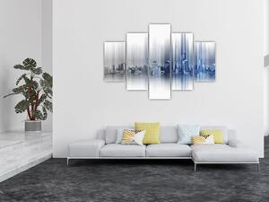 Obraz - Panoráma mesta, modro-šedé (150x105 cm)