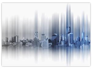 Obraz - Panoráma mesta, modro-šedé (70x50 cm)