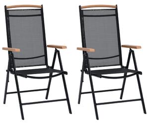Skladacie záhradné stoličky 2 ks, hliník a textilén, čierne