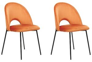 Sada 2 jedálenských stoličiek oranžové zamatové čalúnenie čierne nohy retro glamour
