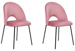 Sada 2 jedálenských stoličiek ružové zamatové čalúnenie čierne nohy retro glamour