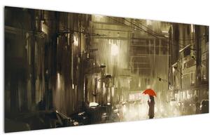 Obraz - Žena za daždivej noci (120x50 cm)