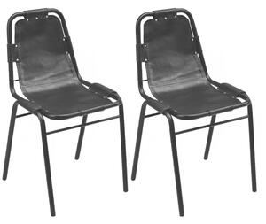 Jedálenské stoličky 2 ks, čierne, pravá koža