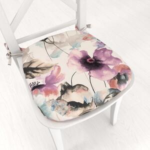 Biante Zamatový oblý podsedák Tamara TMR-050 Abstraktné fialové kvety na smotanovom - 39x37x3 cm