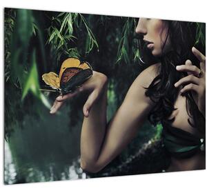 Obraz pôvabnej ženy s motýľom (70x50 cm)