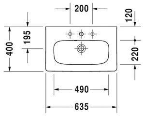 Duravit DuraStyle - Umývadlo do nábytku 635x400 mm, s prepadom, biela 2337630000