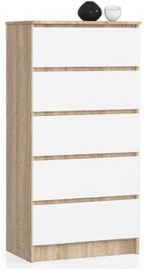 Ak furniture Komoda Kuba 60 cm - 5 zásuviek dub sonoma/biela