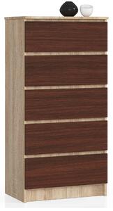 Ak furniture Komoda Kuba 60 cm - 5 zásuviek dub sonoma/wenge