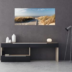 Obraz - Piesočná pláž na ostrove Langeoog, Nemecko (120x50 cm)