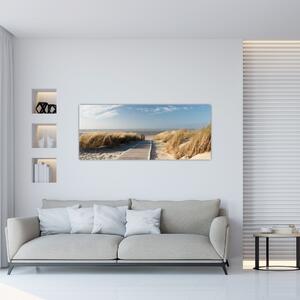 Obraz - Piesočná pláž na ostrove Langeoog, Nemecko (120x50 cm)