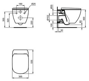 Ideal Standard Tesi - Závesný klozet s AQUABLADE® technológiou, 36,5x53,5 cm s overwrap Soft-close klozetovým sedátkom, Biela, T354801