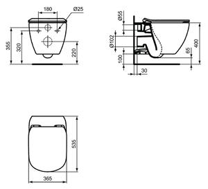 Ideal Standard Tesi - Závesný klozet s AQUABLADE® technológiou 36,5 x 53,5 cm, s ultra plochým klozetovým sedátkom, Biela, T354701