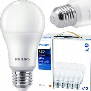 12x LED žiarovka Philips E27 - 8W - 806lm - 4000K