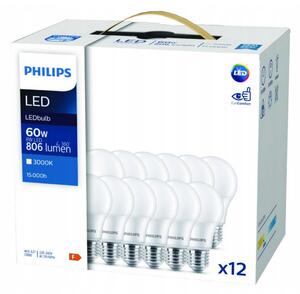 12x LED žiarovka Philips E27 - 8W - 806lm - 3000K