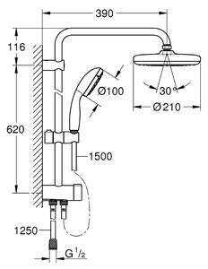 Grohe Tempesta System 210 - Nástenný Flex sprchový systém s prepínačom, chróm 26381001