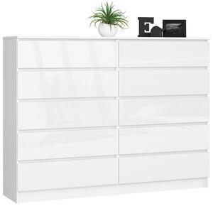 Komoda K160 10SZ CLP biela, lesk