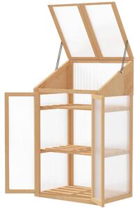 OUTSUNNY Polykarbonátový mini skleník s tromi policami 70 x 50 x 120 cm svetlé drevo