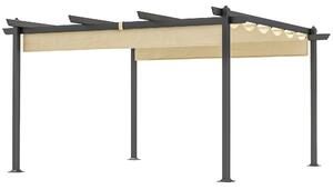 OUTSUNNY Hliníková pergola s nastaviteľnou textilnou strechou 390 x 390 cm béžová
