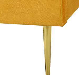 Posteľ žltá čalúnená zamatová 160 x 200 cm čalúnené čelo zlaté nohy lamelový rošt minimalistický dizajn