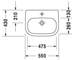 Duravit D- Code - Umývadlo Med, 1 otvor pre armatúru prepichnutý, 55 x 43 cm, biele 23115500002