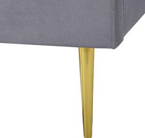 Posteľ sivá čalúnená zamatová 140 x 200 cm čalúnené čelo zlaté nohy lamelový rošt minimalistický dizajn