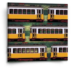 Sablio Obraz Lisabonské historické električky Zelený Pattern - 50x50 cm