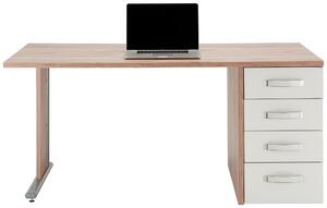 PÍSACÍ STÔL, biela, biela s vysokým leskom, priebežná dubová škárovka, 160/72,8/80 cm Premium Living - Kancelárske stoly