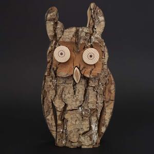 AMADEA Drevená sova s kôrou, masívne drevo, výška 16 cm